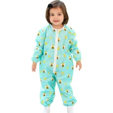 bebe chouette 孩童蜜蜂印花防水美術連身衣+收納袋 隨機出貨, 混色