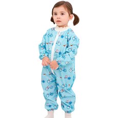 bebe chouette 孩童腳踏車印花防水美術連身衣+收納袋 隨機出貨, 混色