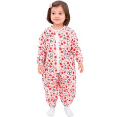 bebe chouette 孩童心形印花防水美術連身衣+收納袋 隨機出貨, 混色