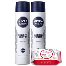 니베아 데오드란트 스프레이 맨 센서티브 프로텍트 200ml x 2p + 핀덴 물티슈 20매, 1개