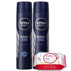 니베아 데오드란트 스프레이 맨 쿨킥 200ml x 2p + 핀덴 물티슈 20매, 1개