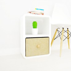 큐빅스 2 협탁 2130D + 빈박스 vin2-32, 협탁(화이트), 빈박스(베이지), 1개