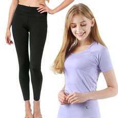 NOKJOK 女款圓領短袖T恤+9分瑜伽內搭褲套裝