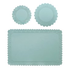 ade.l Doily 矽膠餐具單人3件組, 薄荷綠, 餐墊(寬 428mm x 長 282mm), 杯墊(9cm, 11cm)
