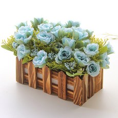 리버그린 조화 베이비장미 원목울타리화분, 블루, 1개