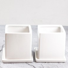 都市庭園 現代正方形花盆 2入, 白色