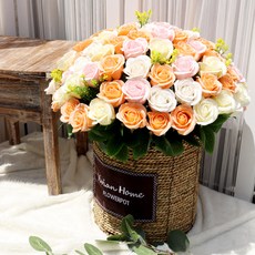 블뤼엔 비누꽃 100송이 장미바구니, 오렌지, 1개