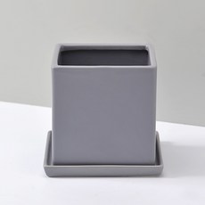 HAPPY WORLD 霧面方形花盆 + 盆托 15SM, 灰色