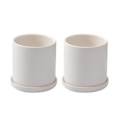 HAPPY WORLD 霧面圓形花盆 2入 + 底盤 2入, 白色