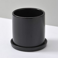 Gakkujio 啞光圓形花盆 + 托盤 18YM, 黑色, 1個