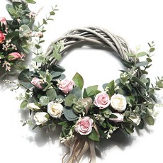 都市花園復古尤加利玫瑰花圈, 奶油粉色, 1個