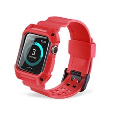 WOOSSOOS Apple Watch 3/4/5 運動雙色錶框盔甲套組錶帶 (相容38/40mm), 紅黑色, 1個