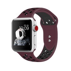 Apple Watch 3/4/5雙色矽膠錶帶 M/L號 38/40mm通用, 酒黑色, 1個