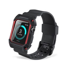Usus Apple Watch 3/4/5 運動雙色邊框盔甲套組錶帶 (42/44mm 可相容), 黑紅色, 1個