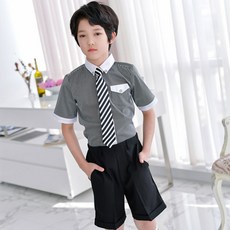 JACKID 男童拼色西裝短袖襯衫+西裝短褲套裝