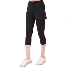 Soleil 女款假兩件式7分內搭褲短褲