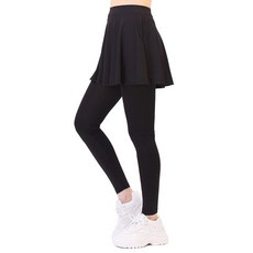 Soleil 女款假兩件式9分內搭褲喇叭短裙