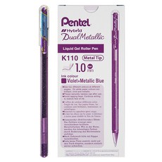 Pentel 飛龍文具 中性筆 K110-DV 1.0mm, Violet + Metallic Blue, 12個