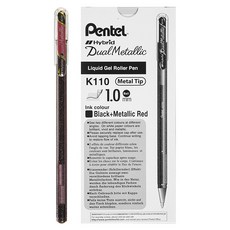 Pentel 飛龍文具 中性筆 K110-DA 1.0mm, 黑色 + 金屬紅, 12個