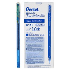 Pentel 飛龍文具 鋼珠筆 K110-DC 1.0mm, Blue + Metallic Green, 12入