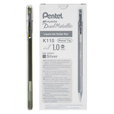 Pentel 飛龍文具 中性筆 K110-DZ 1.0mm, 銀色, 12入