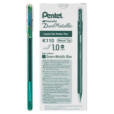 Pentel 飛龍文具 中性筆 K110-DD 1.0mm, Green + Metallic Blue, 12個