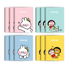 theopenhouse B Family 左翻式英文筆記本 粉紅色 3入 + 薄荷綠 3入 + 藍色 3入 + 黃色 3入, 混合顏色, 1套