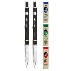 JAVAPEN 金屬握把自動鉛筆 黑色 0.5mm 2入 + 奈米金自動铅笔芯 3款 0.5mm, 1套