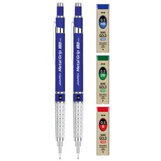 JAVAPEN 金屬握把自動鉛筆 藍色 0.5mm 2支 + 奈米金自動鉛筆筆芯 3種 0.5mm, 1套