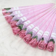 Bluehen 人造單枝玫瑰 10入 + 圓點包裝紙 10入, 粉紅色