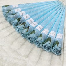 Bluehen 人造單枝玫瑰 10入 + 圓點包裝紙 10入, 藍色