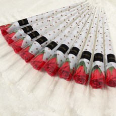 Bluehen 人造單枝玫瑰 10入 + 圓點包裝紙 10入, 紅色