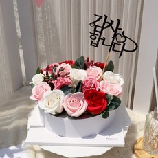 Bluehen 人造花玫瑰花蛋糕 (大) + 感謝您蛋糕插牌, 紅色