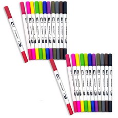 Bluemato 雙頭軟毛筆 12色 DTB001, 混色, 24個