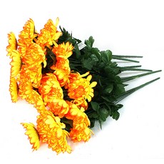 JOART 人造掃墓花 12莖菊花花叢 6入, 黃橘色