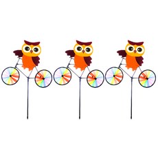 PARTYSHOW 庭院用風車 騎自行車的棕色貓頭鷹, 混合顏色, 3入