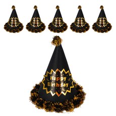 PARTYSHOW POP金屬光澤生日派對帽, 黑色, 6入