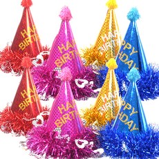 PARTYSHOW 愛心毛根生日派對帽 紅色 2入 + 金色 2入 + 藍色 2入 + 粉色 2入, 混合顏色, 1套