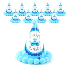 派對秀皇冠棉花糖生日尖頂帽, 藍色, 10片