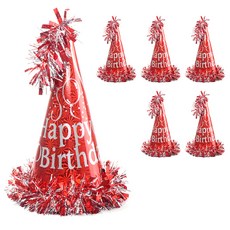 派對秀大花生日尖頂帽, 紅色的, 6件