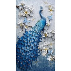 ZEZENEW 花與藍孔雀 鑽石畫 DIY 套組, 混合色, 1個