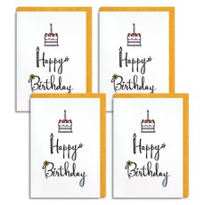 안개나라 캘리그라피 생일카드, 벌스데이케이크, 4세트