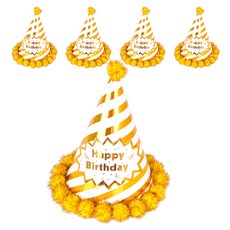 PARTYSHOW POP條紋生日錐形帽, 金色, 5個