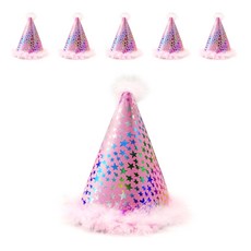 PARTYSHOW 派對星星錐形帽 大, 粉紅色, 6個