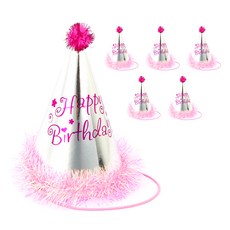 派對秀閃亮亮片生日尖帽, 粉色的, 6個