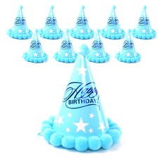 PARTYSHOW 星星毛球生日派對帽, 10個, 藍色