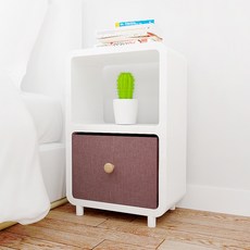 큐빅스 2 협탁 2130DB + 패브릭 바구니 vin2-32 브라운, 전체 화이트, 1개