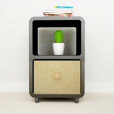 큐빅스 2 협탁 2130DB + 패브릭 바구니 vin2-32 베이지, 전체 블랙, 1개