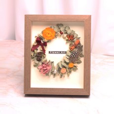 Gagujio圓形花朵永生花相框 大, 棕色的