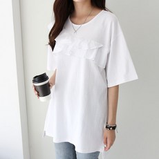 BONBONSTORY 孕婦對角荷葉邊短袖上衣